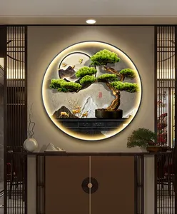 Yiwu original factory welcoming pine circular foyer decoration painting LED living room home decoration