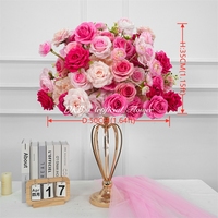 Boule de fleurs rose de luxe pour décoration de mariage, centre de table en roses artificielles blanches et gypsophile