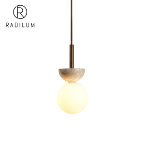 Lampe suspendue Orbis minimaliste Wabi-sabi nordique en travertin, bois et verre, vente en gros, production OEM, directement de l'usine - Product Image 1