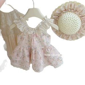 Cherry Blossom Floral Dress For Girls Sweetheart Neckline A-Line Cotton Summer Dress With Flutter Sleeves And Floral Trim - Product Image 5