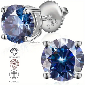 1CT*2pcs Colorful Classic Mossanite Screw <b>Back</b> <b>Earrings</b> Luxury Jewelry 925 Sterling Silver VVS Moissanite Ear Stud for Women - Product Image 6