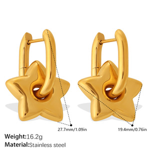 Pendientes de Aro de Acero Inoxidable 316L con Baño de Oro de 14k y 18k, Joyería de Moda de Titanio con Diseño de Estrella para Mujer - Product Image 5