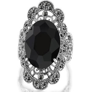 แหวนค็อกเทลผู้หญิงหรูหราพร้อมหินออนิกซ์สีดำรูปไข่ประดับเพชรเครื่องประดับแฟชั่นสำหรับงานปาร์ตี้ T0558 - Product Image 1