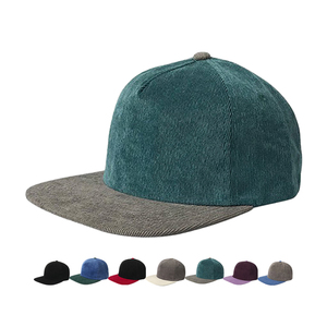 Gorra de Béisbol de Pana de 5 Paneles con Visera Plana, Estilo Deportivo de Invierno, Contraste de Color, Logotipo Personalizado, Ajustable con Broche - Product Image 3