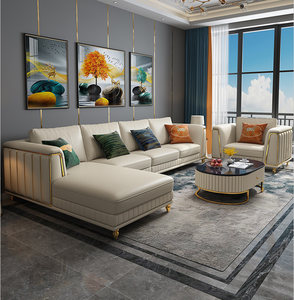 Mueble moderno de estilo europeo para sala de estar, mueble modular de pie de esquina de metal, sofá en forma de <span class=keywords><strong>L</strong></span> de cuero, conjunto de cama - Product Image 4