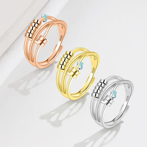JJ0036 S925 cincin kecemasan dapat disesuaikan perak murni untuk wanita pria cincin Spinner perdamaian Retro pernikahan cincin jempol - Product Image 2