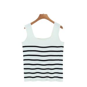 Happy Plus - Chaleco de punto con cuello cuadrado y rayas blancas, camisola básica de talla grande para mujer, top para ir al trabajo, N8651 - Product Image 4