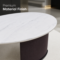 Table basse pour usage domestique, style italien moderne minimaliste, plateau en marbre Pandora, forme ovale, structure en métal, durable et facile à nettoyer