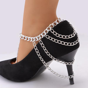 European American Fashion <b>Titanium</b> Steel High Heel Shoe Anklet Gold Chunky <b>Chain</b> Multi Layered For Women - Product Image 2