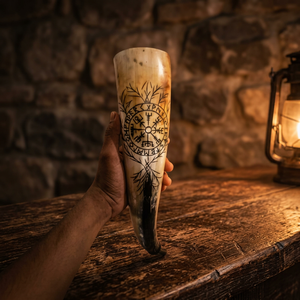 B.S INTERNATIONAL Taza para Beber de Cuerno de Buey 100% Natural, Grabado Elegante de Alta Calidad, Estilo Americano, Ligera y Ecológica para Cerveza - Product Image 1