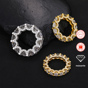 2 Karat 8,0 mm Hauptstein Moissanit-<span class=keywords><strong>Ring</strong></span> für Herren, 18K vergoldeter <span class=keywords><strong>Ring</strong></span> aus 925er Sterlingsilber im Hip-Hop-Stil - Product Image 5