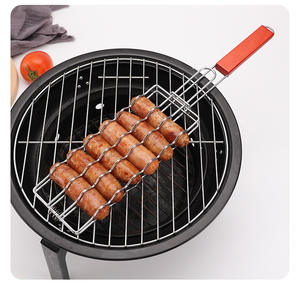 Panier à hot-dogs avec brosse, 6 broches en acier inoxydable, amovibles, résistantes à la chaleur, manche long, écologiques, pour <span class=keywords><strong>barbecue</strong></span> - Product Image 6