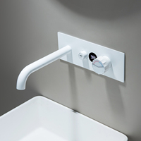 Robinet de lavabo mural en laiton, monocommande, cartouche céramique, eau chaude et froide, design moderne et minimaliste pour vasque de salle de bain