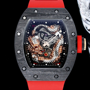 Montre Dragon pour Hommes Eternal Noble, Boîtier en Fibre de Carbone, Mouvement Squeletté, Bracelet en Caoutchouc, Montre-Bracelet Mécanique Automatique - Product Image 1