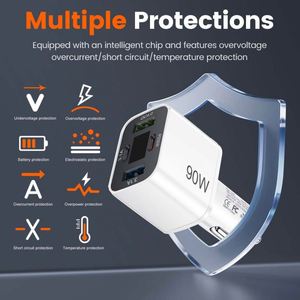 Four-port USB+Type-C Magnetic Fast Charger with QC3.0 & PD2.0 90W Output LED Voltage Display for Laptop & Phone - Product Image 3