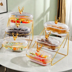 Plateau à fruits en verre ovale multi-étages avec couvercle pour le salon, le thé de l'après-midi - Product Image 5