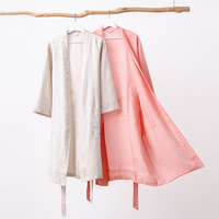 Peignoir d'été ample en lin et coton respirant, col en V, avec cordon de serrage, pour femme, idéal pour la maison, l'hôtel ou le club