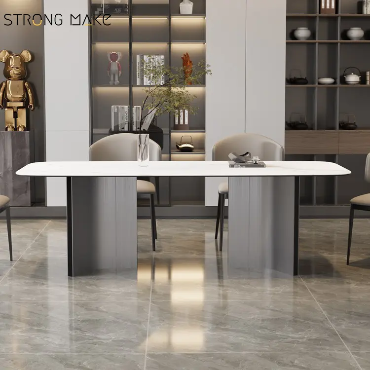 Wit Marmeren Eettafel Lang Groot Formaat Modern Luxe Huismeubilair Keuken Gesinterde Eettafel Voor Eetkamer