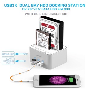 Station d'accueil pour <span class=keywords><strong>disque</strong></span> <span class=keywords><strong>dur</strong></span> <span class=keywords><strong>externe</strong></span> en aluminium à double baie <span class=keywords><strong>Usb</strong></span> 3.0 2.5 3.5 Hdd Ssd Clone Docking Station SATA Duplicator - Product Image 6