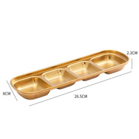 Plat de service coréen en acier inoxydable 304, plat à trempette doré, plat à assaisonnement pour fondue, plat, vaisselle pour viande grillée
