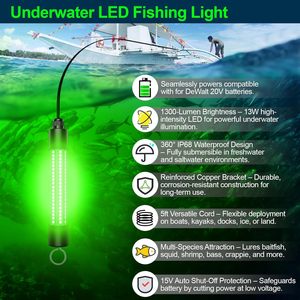 Premium LED pesca subacquea luce impermeabile sommergibile verde compatibile 20V per batteria DeWalt (batteria non inclusa) blu - Product Image 5
