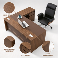 Bureau de direction en bois avec armoire latérale, poste de travail informatique pour bureau à domicile, entreprise ou étude