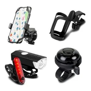 5包自行车配件充电USB LED自行车灯套件，带自行车支架自行车杯架和自行车电池