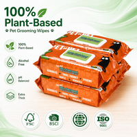 Lingettes humides pour chiens personnalisées OEM ODM, naturelles, hypoallergéniques, en fibres végétales, désodorisantes, formule douce et délicate, lingettes nettoyantes pour pattes, visage et fesses