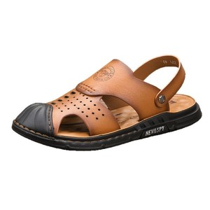 Genuine Leather <b>Closed</b> <b>Toe</b> <b>Sandals</b> Men Summer Breathable Rubber Sole Casual Slides - Product Image 4