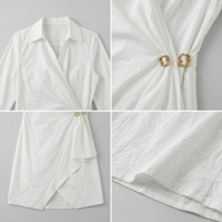 Robe chemise blanche pour femme SHENGFU, design original, élégante, manches longues, mini-robe enveloppante, robe de bureau luxueuse, sexy, col en V, OEM