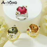Bague Cocktail Simple pour Femme en Or 14 carats Plaqué Or, avec Cristal Rose Exquis et Moissanite, Pierres Précieuses Colorées Italiennes – Nouvelle Collection Tendance