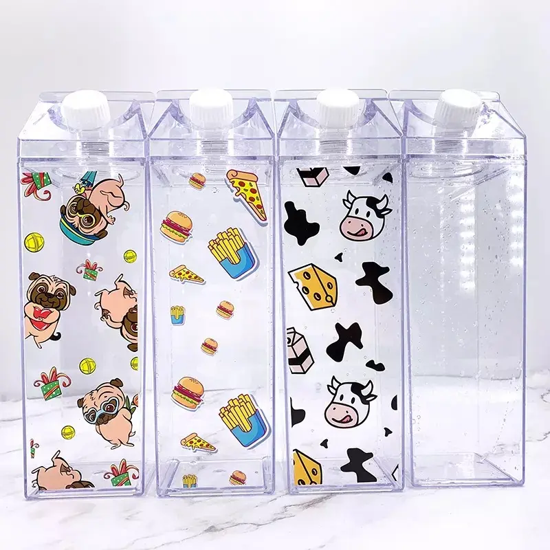 韓国の新鮮な正方形のミルクボックスプラスチックカップ広告カップ加熱印刷ロゴ付き日本のミルクボックス500ml 1000ml