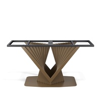 Piétement de Table à Dîner Moderne en Bronze en Forme d'Éventail de 78,7" avec Plateau en Marbre, Piédestal Rectangulaire en Acier Inoxydable