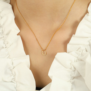 Collar con Forma de Herradura en U para Mujer, Acero de Titanio, Colgante con Diamantes, Cadena para Clavícula, Uso Diario, Plateado/Dorado - Product Image 4