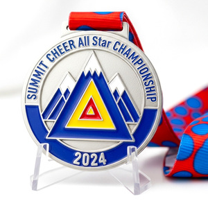 Medalla del Campeonato All Star de Cheerleading Summit, con diseño circular de montaña y triángulo en relieve, cinta de bloques de color, para competiciones de cheerleading - Product Image 1