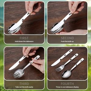 Food Grade Outdoor <b>Cutlery</b> <b>Set</b> Stackable with Bottle Opener Stainless Steel Flatware <b>Set</b> for <b>Picnics</b> Hiking Camping - Product Image 3