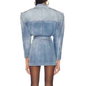 Robe en jean personnalisée pour femme, style rétro cool, délavée à l'acide, coupe motard, épaules larges, taille cintrée - Product Image 2
