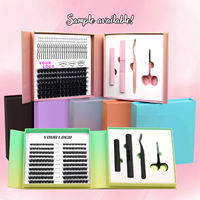 Bulu Mata Palsu Mewah Buatan Tangan Grosir, Model Spike Diy Cluster Lashes Individual Mix Cd, Kit Tray Bulu Mata Cluster, Logo Custom, Serat Fiber