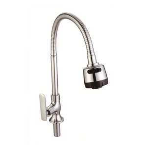 Rubinetto da cucina di qualità di fabbrica a prova di schizzi in ottone cromato per acqua fredda montate da cucina con beccuccio flessibile - Product Image 1