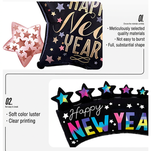 Ballon Étoile en Mylar BLN Joyeux Nouvel An, Écologique, Noir et Or, Effet Feux d'Artifice, pour Usage Intérieur, Décorations de Fête 2027, Vente en Gros - Product Image 2