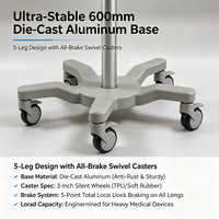 Chariot ECG réglable en hauteur avec 5 roulettes, chariot médical en aluminium anodisé 6061 avec freins et panier métallique pour hôpital et clinique