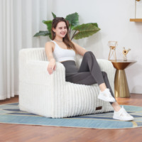 Sillón Individual de Diseño Japonés con Relleno de Espuma y Piel Sintética a Rayas, Funda Extraíble