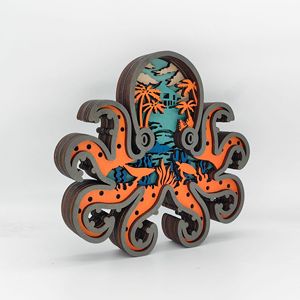 Uionen - Figuras de Pulpo de Madera Talladas a Mano al por Mayor, Artesanías de Animales Marinos, Estilo Peces del Océano, Adornos Decorativos para Mesa de Hogar - Product Image 3