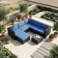 Ensemble de mobilier de jardin moderne nordique résistant aux intempéries en rotin PE, canapé modulaire et table basse, éco-responsable pour villa