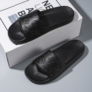 Sandalias Planas de Moda para Mujer con Suela de Goma, Sandalias Deslizantes de Cuero Negro de Diseño, Chanclas de Lujo para Hombre - Product Image 2