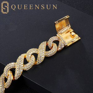 Queensun 14K <strong>Solid</strong> White <strong>Gold</strong> 15mm Infinite Cuban Chain Bracelet IGI GRA Lab Grown Diamond Hiphop Party Hiphop <strong>Bangles</strong> for Gift - Product Image 4