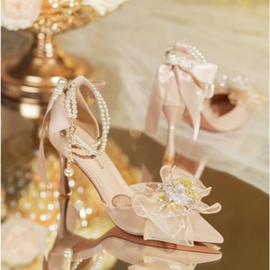 Pointed Toe Bridal Pumps With Pearl Ankle Strap Floral Decoration High Heel Wedding <strong>Shoes</strong> <strong>Size</strong> <strong>35</strong> 36 37 38 39 40 - Product Image 3