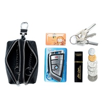 Porte-clés en aluminium grande capacité à double fermeture éclair, organiseur simple et multifonctionnel, porte-cartes, porte-monnaie, sac à clés domestique