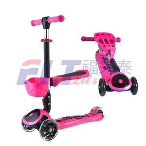 Patent 2 in 1 kids scooter with foldable seat and mini basket for sit or scoot