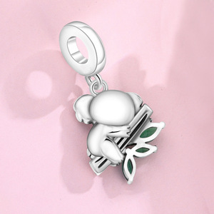 Pendentif koala en cuivre blanc exquis avec zirconium vert, accessoire original haut de gamme pour bracelet et collier DIY pour femme - Product Image 3